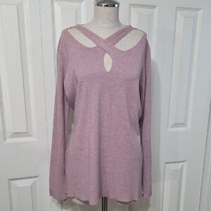 Milano Light Mauve Crisscross Neck Knit Sweater
